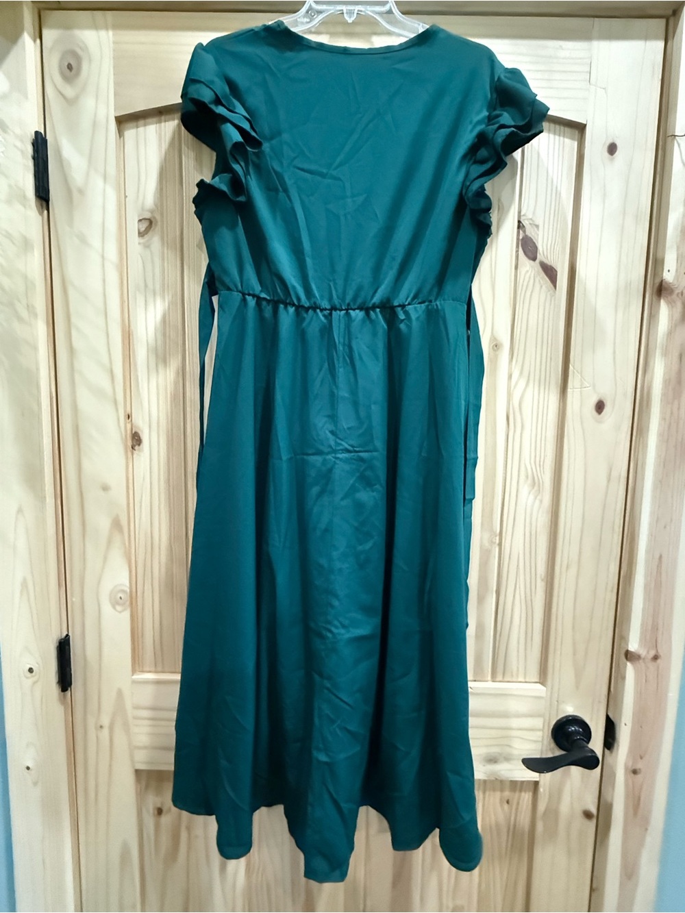 Emerald Green Ruffle Sleeve High Low Wrap Dress Size L - Picture 8 of 9